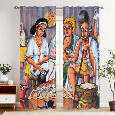 TEMU Curtain - Vintage Cultural Art Print Blackout Curtains For Living Room, 100% Polyester Machine Washable Rod Pocket Drapes With Grommets, Light Blocking Home Decor, Living Room Curtains Image