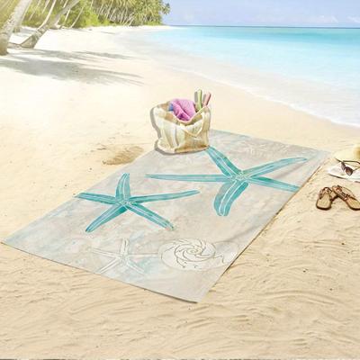 TEMU 1pc Modern Microfiber Beach Towel With Starfish Print, 250gsm Knit Fabric, Rectangular Shape, Ideal For Beach Vacations, Camping, Sports, And Fitness, Beach Towels Image