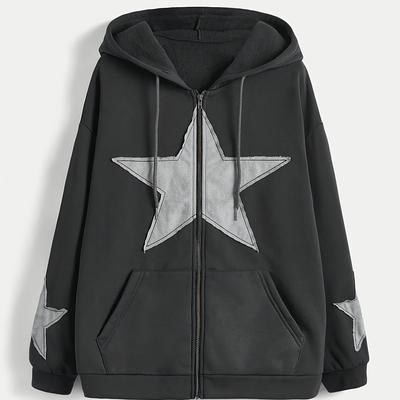"TEMU Women's Casual Black Hoodie With White - "i'm A Crazy" Graphic, Zip-up, Long Sleeve, Polyester Blend, Machine Washable, Casual Wear Hoodie | Trendy Casual Hoodie | Hoodie" Image