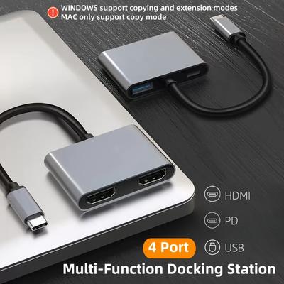 TEMU Type-c To Dual Hdtv Adapter With Usb 3.0 Pd 60w 4-in-1 Docking Station, Featuring 2 Dual 4k Hdtv Ports Usb C Expansion Port Image