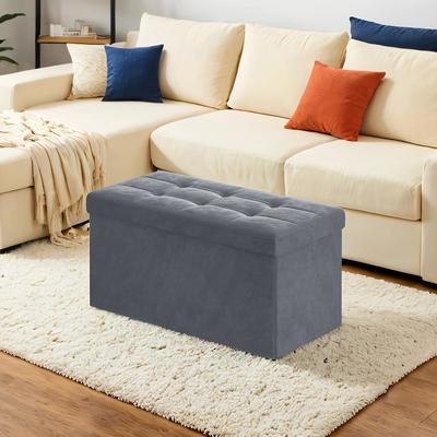 TEMU Storage Bench, Velvet Pouffe With Lid, With 2 Boxes, 38 X 76 X 38 Cm, Load Capacity 300 Kg, For Hallway, Living Room, Bedroom Image