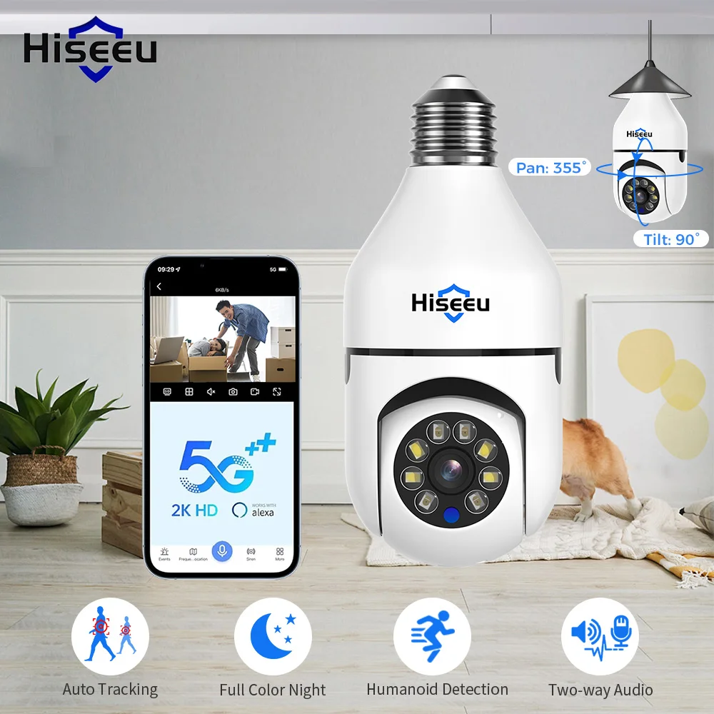 Hiseeu 3MP Wifi PTZ IP Kamera E27 Glühbirne Kamera Nachtsicht Auto Tracking Zwei-wege audio Drahtlose CCTV Überwachung sicherheit Image