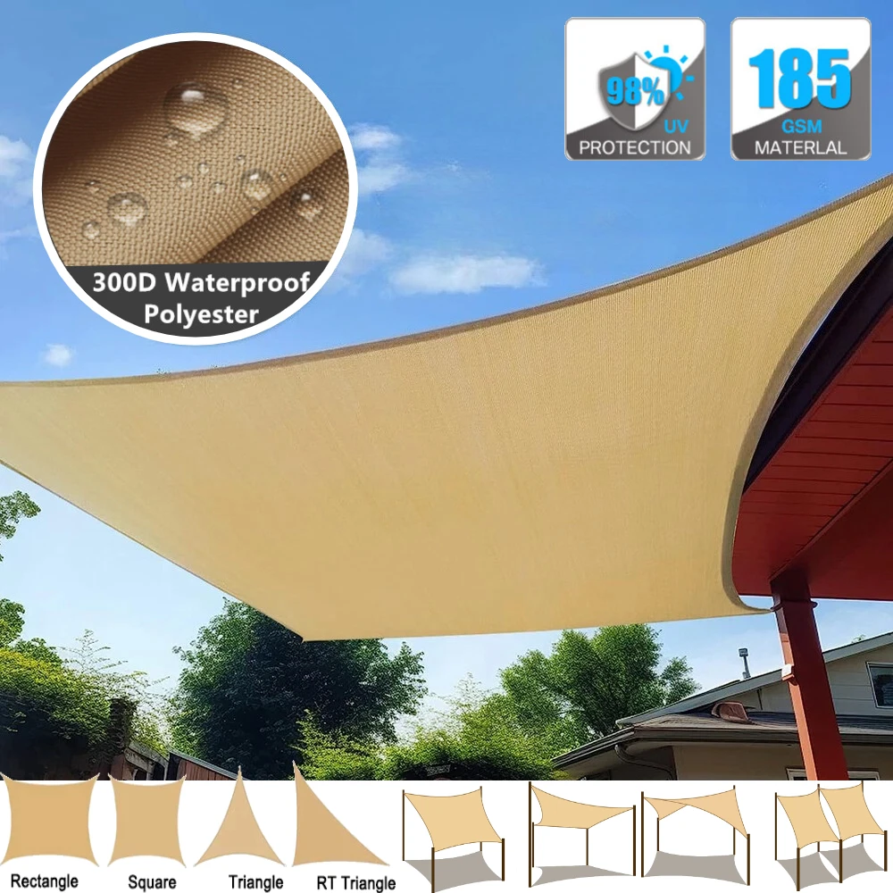 Wasserdichtes Sonnensegel, 98 % UV-Block, Sand, Garten, Baldachin, Sonnenschutz, Camping-Pavillon für Outdoor, Hinterhof, Pool, Markisen, Unterstände Image