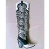 Schwarz Schlangenleder Kniehohe Stiefel Blockabsatz Spitzschuh Modische Sexy Coole Western Winter Frau Schuhe Zapatilla Mujer