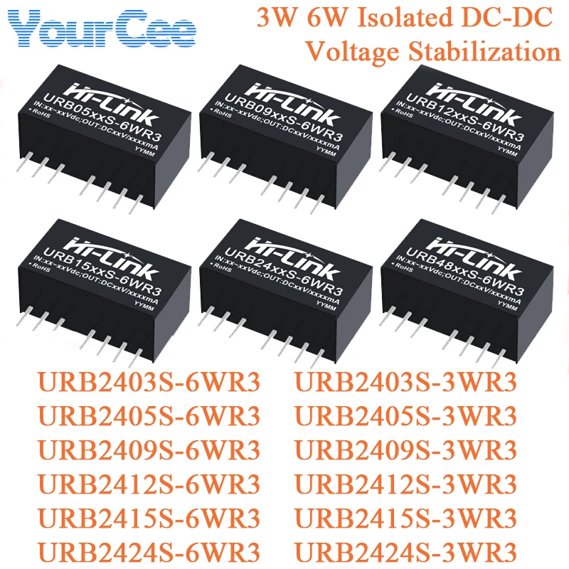 DC-DC-Leistungsisoliertes Modul 3 W 6 W 24 V (9–36 V) bis 3,3/5/12/15/24 V Spannungsstabilisierung URB2403S URB2405S URB2409S URB2412S URB241 Image