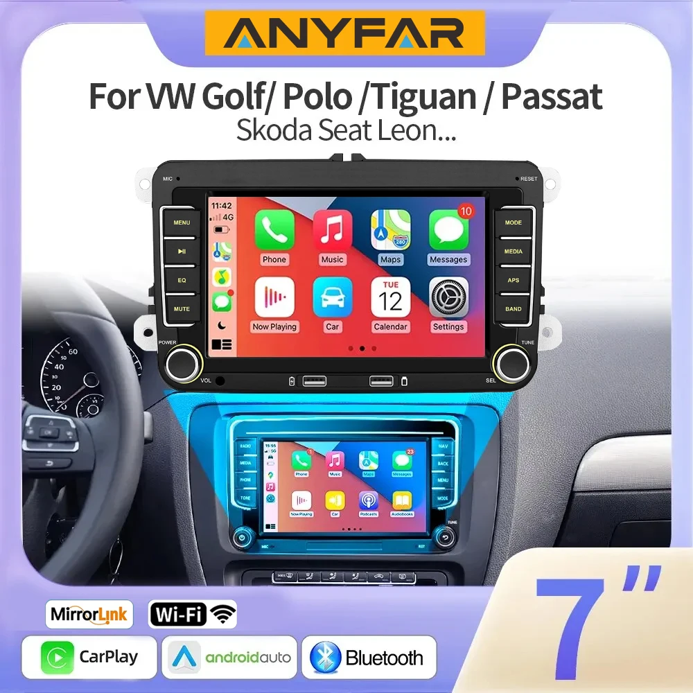 7" Auto MP5 Player FM BT Bunte Lichter RDS Radio Mirrorlink USB-Aufladung Android AUTO/Carplay für VW Image