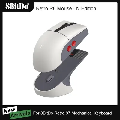 8BitDo Retro R8 Mouse with Charging Dock Wireless Gaming Mice with 4K Polling Rate, Programmable Buttons, Micro Switches