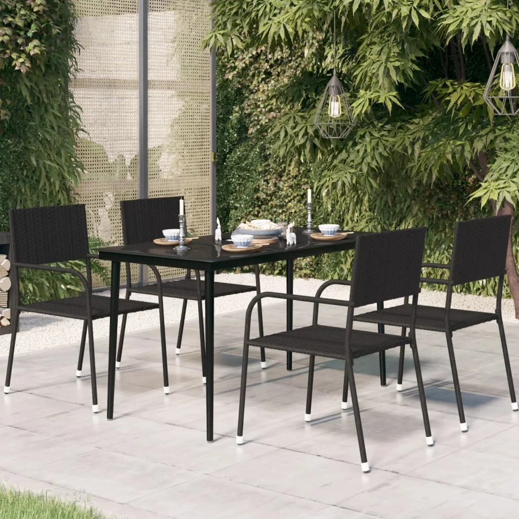 Table de jardin noire 140x70x74 cm en acier et verre, Table de Patio de jardin extérieur, Table de pique-nique, décoration de mobilier d'extérieur
