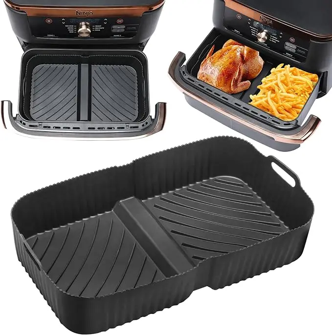 10,4 l, 2 Stück, zusammenklappbare Silikonform, Topftablage für Ninjas Dual Air Fryer, faltbarer Silikon-Doppel-Air Fryer Liners Korbhalter Image