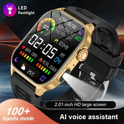 LIGE Neue Smart Uhr LED Taschenlampe Militär Sport Uhren 2,01'' Bildschirm Gesundheit Monitor Bluetooth Anruf Wasserdichte Smartwatch Männer Image