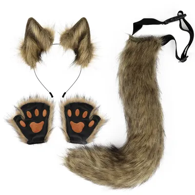 Flauschiges Tierohren-Stirnband, pelzig, für Katzenohren, Haarhandschuhe, Schwanz-Set für Halloween, Weihnachten, Verkleidung, Party-Requisiten Image