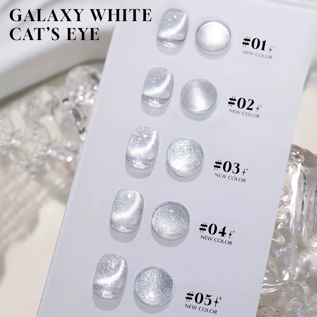 MIANEL 12ML Herbst Galaxy White Cat Eye Gel Nagellack mit Glasperlen 1-5 Stück Set Crystal Wide Cat Eye Nail Art Image