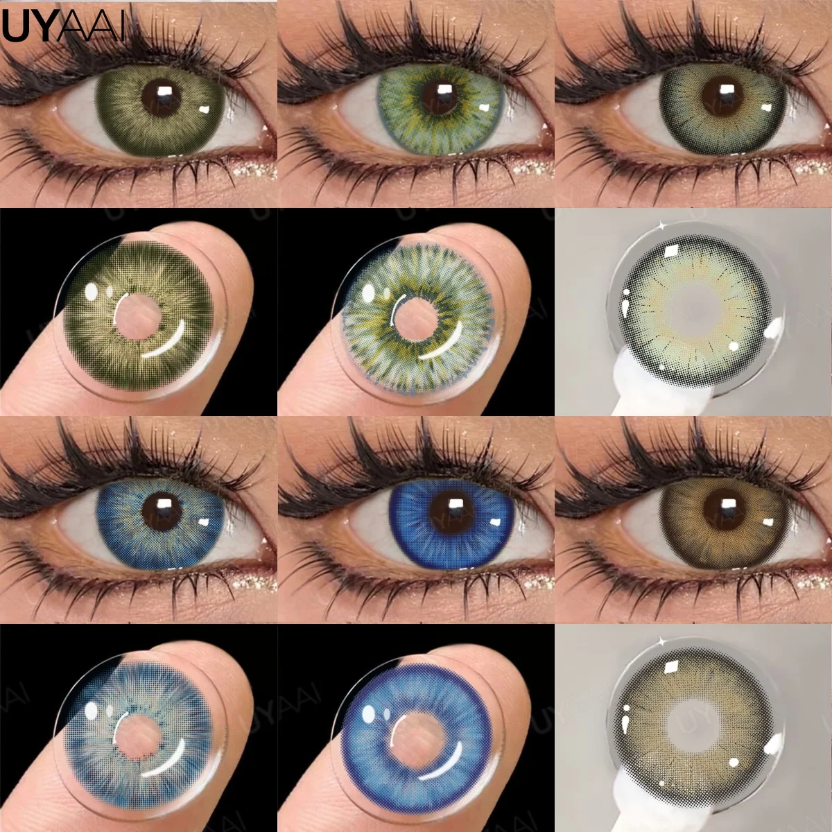 UYAAI-1 Paar modische große Linsen, farbige Kontaktlinsen für Augen, Schönheit, blaue Augenlinsen, natürliche grüne Pupillen, braune graue Linse Image