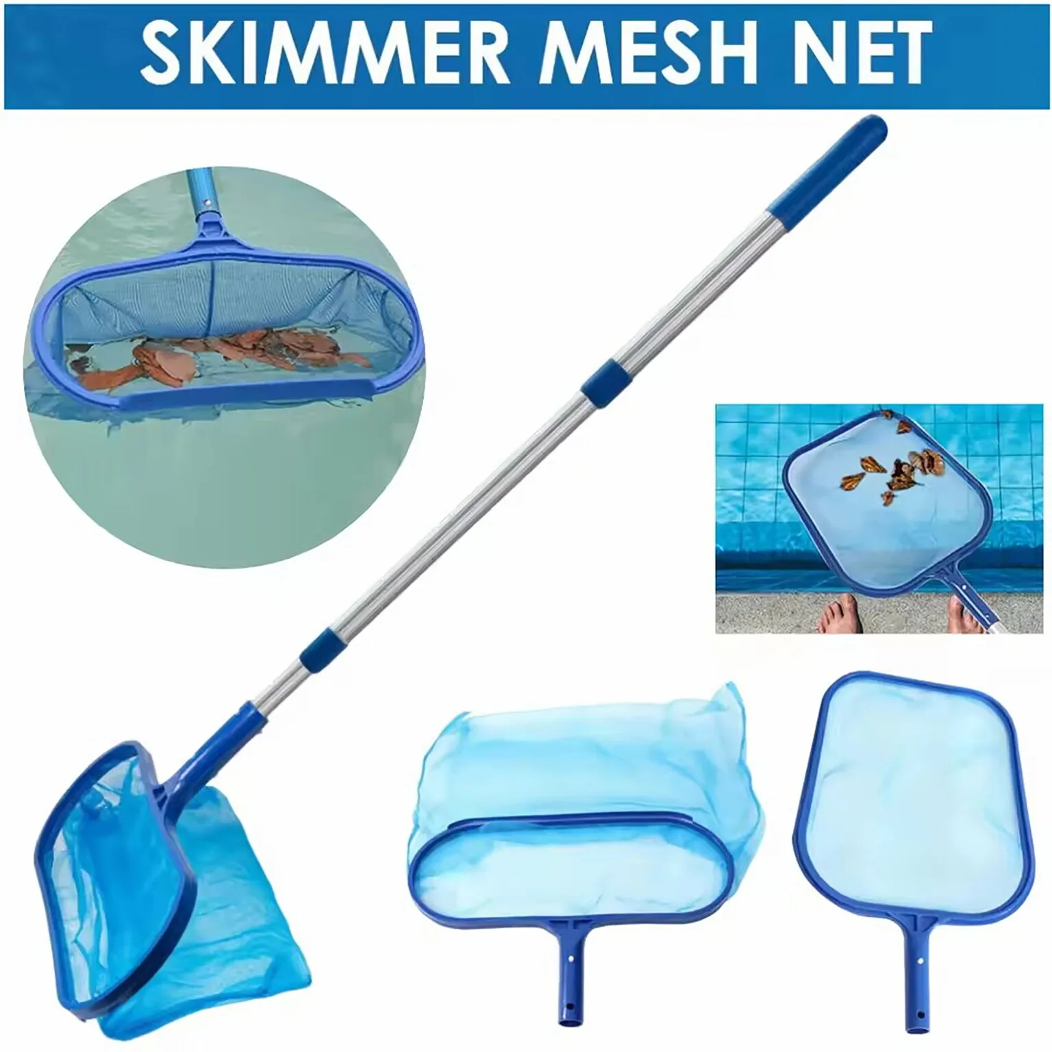 Schwimmbad-Skimnetz und Harknetz-Set mit Teleskopstange, Outdoor-Reinigungszubehör Image