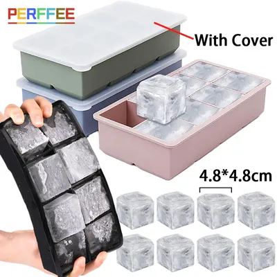 Ice Cube Tray Ice Cube Silicone Molds Ice Cube Maker Square Ice Tray Large Ice Cube 8 Grid Ice Mold Kitchen Accessories Gadgets