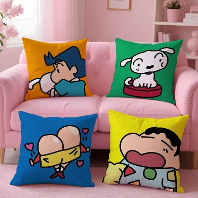 MINISO Crayon Shin-chan Kissenbezug, hautfreundlicher und bequemer Stoff-Kissenbezug, unsichtbarer Lilky-Reißverschluss Image