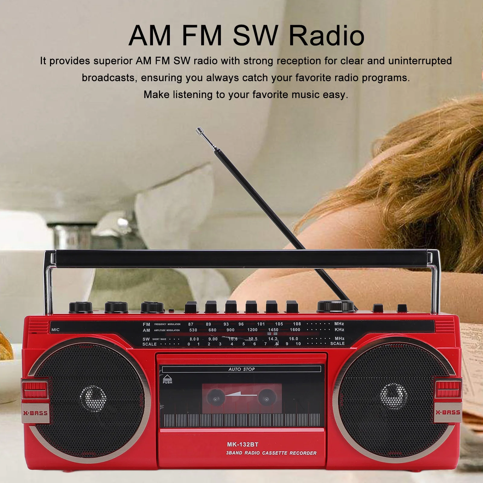 Radio-Kassettenspieler-Recorder, Bluetooth-Lautsprecher, Retro, batteriebetrieben, AC-betrieben, USB-Steckplatz, Radio-Kassettenrekorder für Zuhause