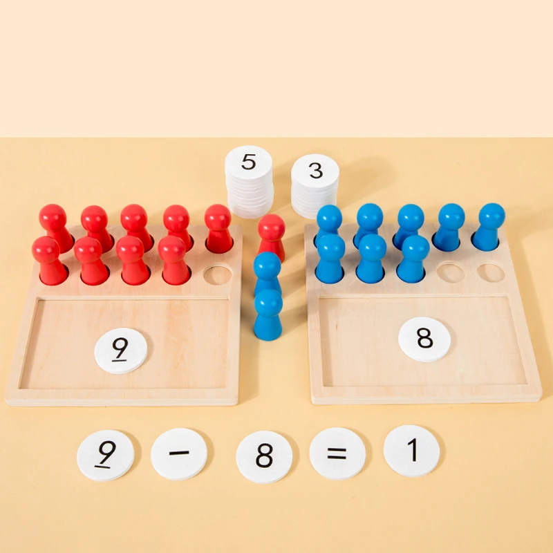 Digitales Arithmetikbrett aus Holz, mathematische Manipulationen, Lernoperationen von Addition, Subtraktion, Multiplikation, Division