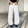 Plus Größe Jeans Männer Trendy Marke Street Hip Hop Lose Beiläufige Breite Bein Weiß Gewaschen