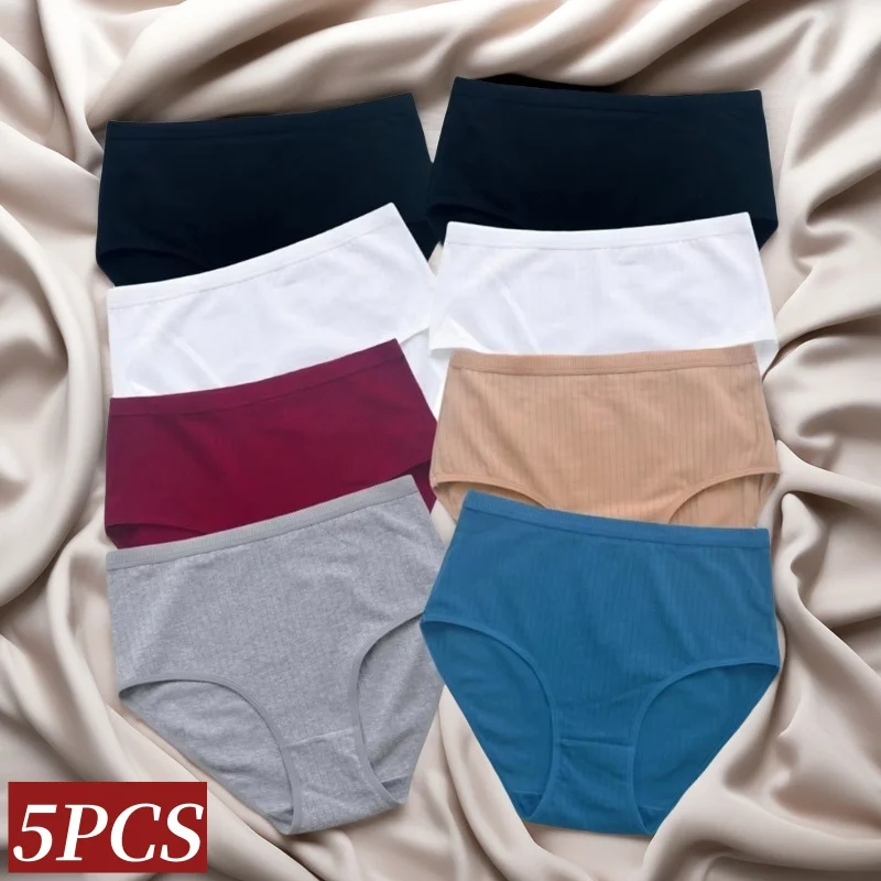 5 pezzi/set mutandine di cotone a vita alta lingerie sexy da donna slip tinta unita intimo femminile senza cuciture intimo comfort