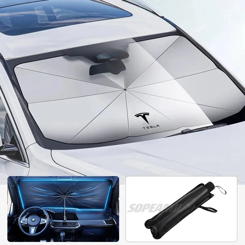 Parabrezza anteriore per auto Parasole Protezione solare UV Ombrello Ombra per Tesla Modello 3 Modello Y Modello S Modello X Roadster Accessori