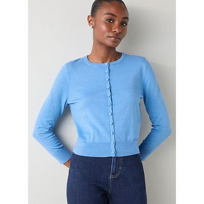 Lottie Blue Plain Fine Gauge Cardigan Mid Blue, Mid Blue