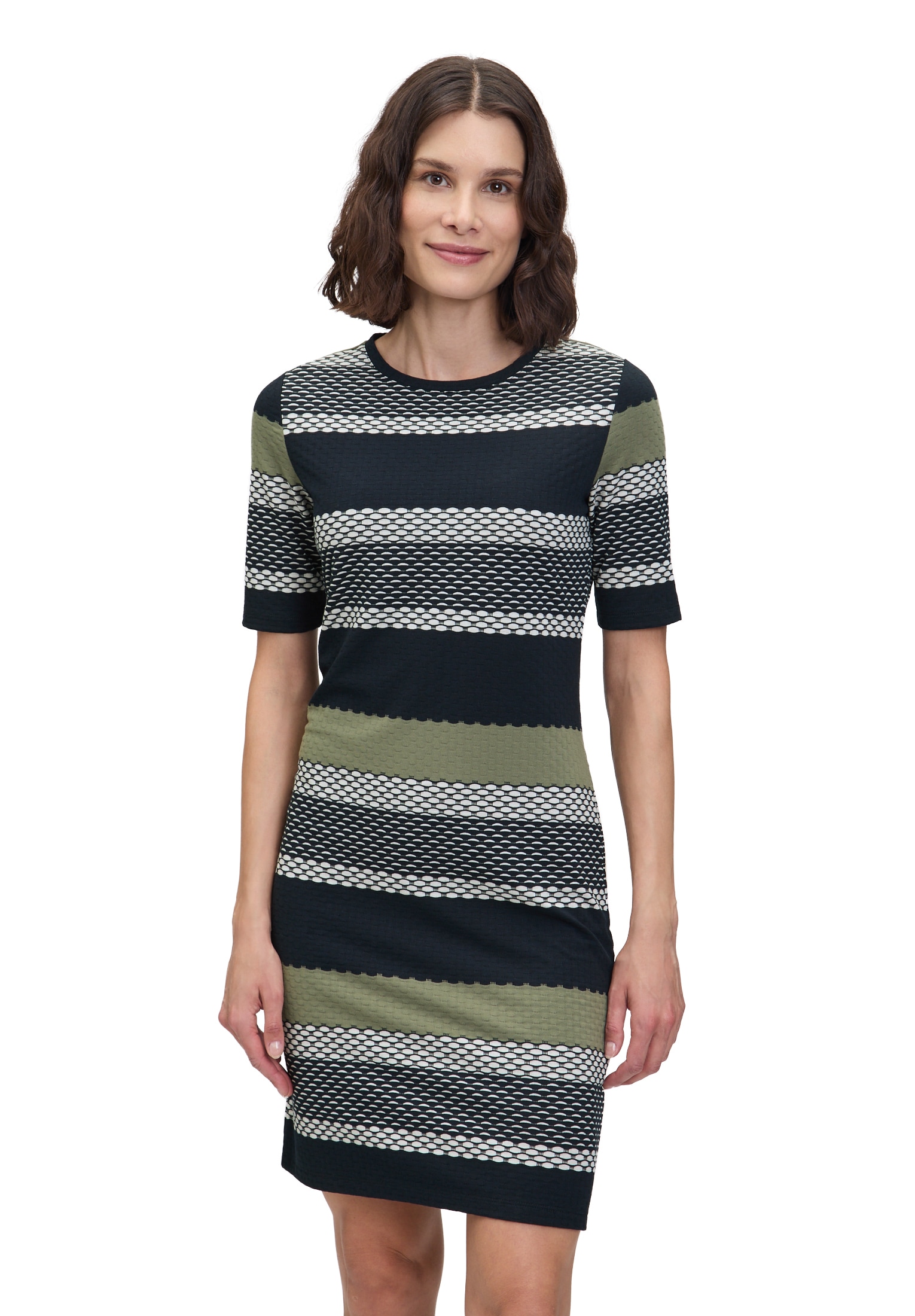 Shirtkleid BETTY BARCLAY "Damen Shirtkleid kurzarm", Damen, Gr. 40, Normalgrößen, bunt (dunkelblau, grün), Obermaterial: 62% Polyester, 34% Viskose, 04% Elasthan., figurumspielend kurz, Rundhals, Kleider Image