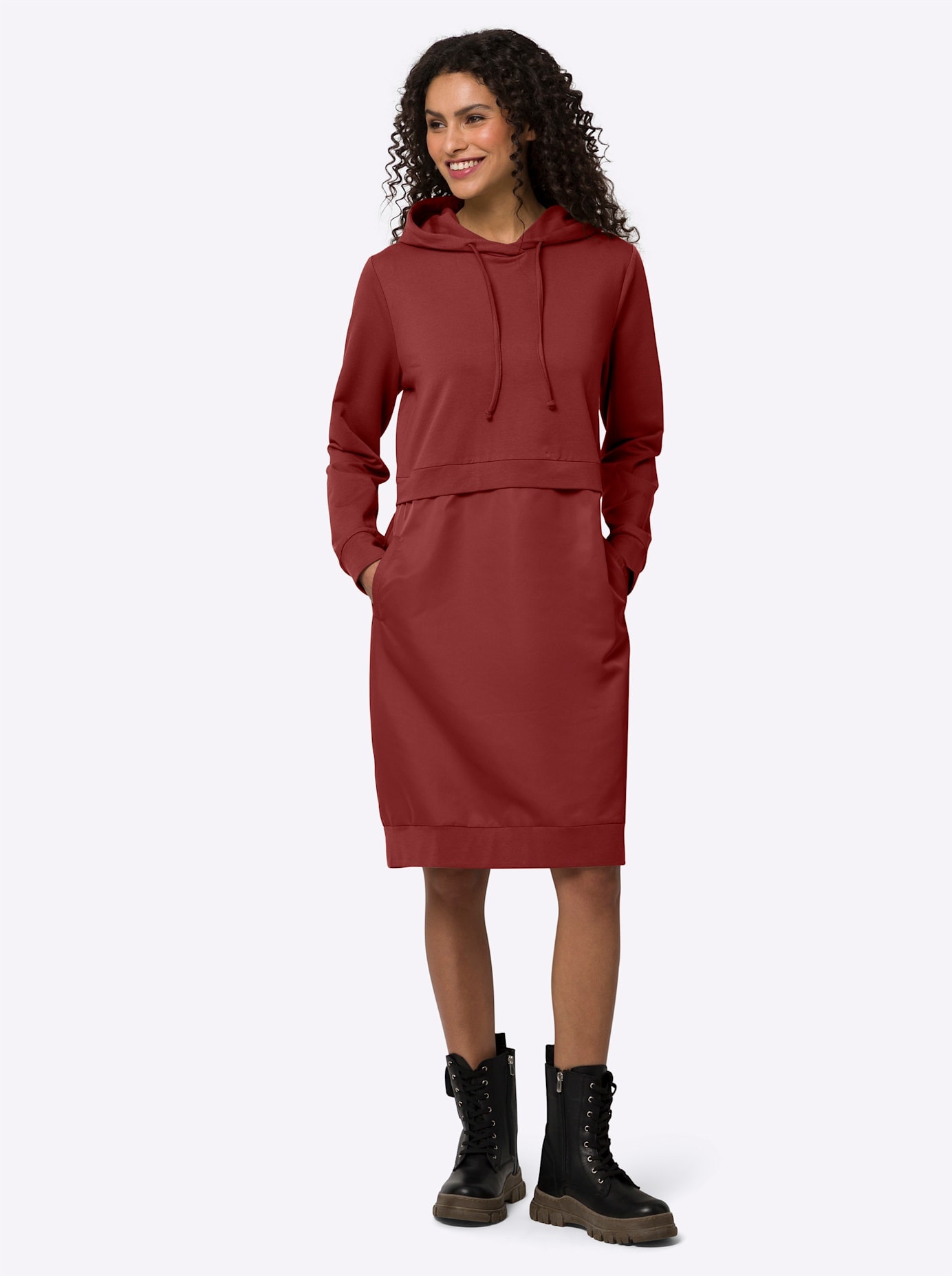 Shirtkleid HEINE "Shirtkleid", Damen, Gr. 38, Normalgrößen, rot (dunkelrot), 95% Baumwolle, 5% Elasthan, Besatz:100% Polyester, unifarben, kurz, Kleider Image