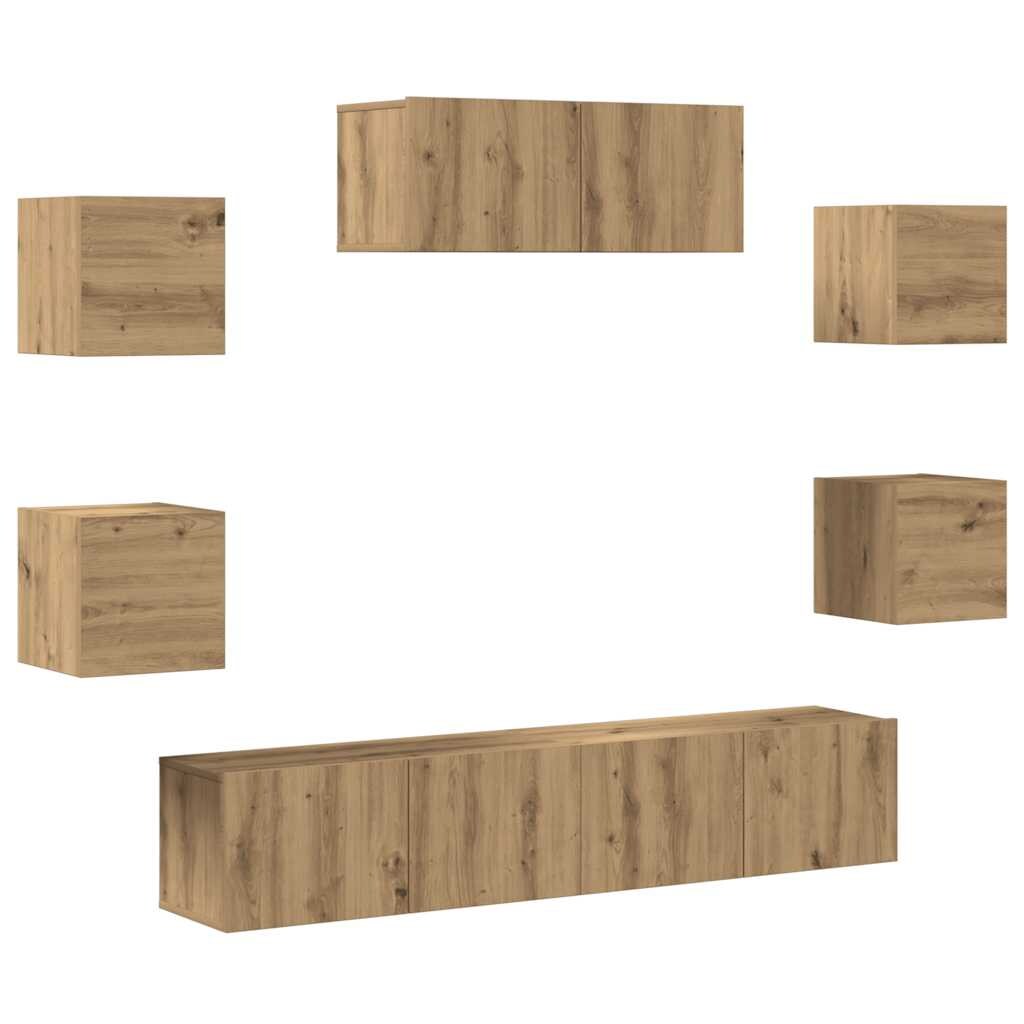 vidaXL 7-teiliges TV-Schrank-Set Wandmontage Artisan Eiche Image