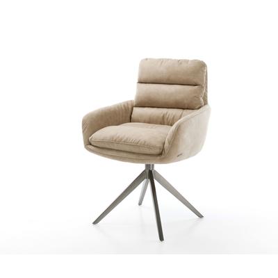 DELIFE Drehstuhl Abelia-Flex mit Armlehnen Mikrofaser Beige Vintage Kreuzgestell breit Graphit 360° drehbar Wippfunktion, Esszimmerstühle Image
