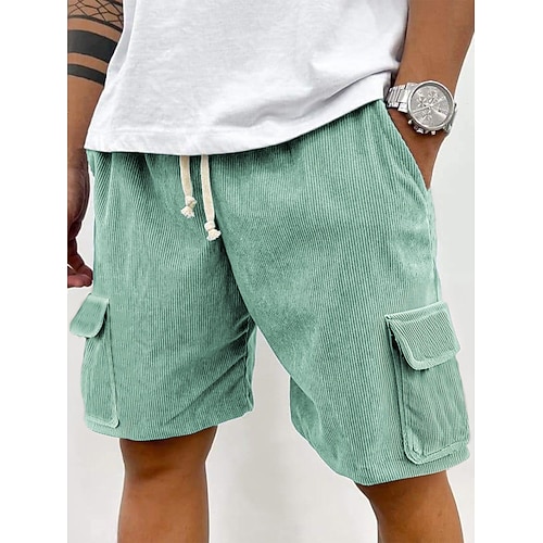 Herren Cargo-Shorts Sweat-Shorts Shorts Bermudashorts Cordshorts Kordelzug Elastischer Bund Mehrere Taschen Einfach Komfort Sport Knielang Outdoor Täglich Laufen Klassicher Stil Athleisure Schwarz Image