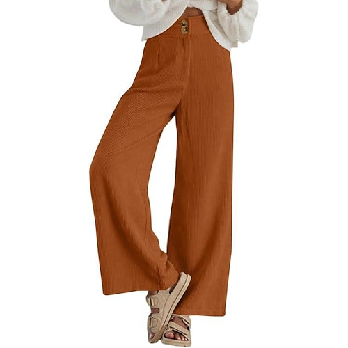 Damen Cordhose Stoffhosen Hosen Hose Streetwear Lässig Volle Länge Natürliche Taille Einfach Tasche Schnalle Außenbereich Bequem Outdoor Urlaub Alltagskleidung Aprikose Schwarz Orange Grün Herbst Image