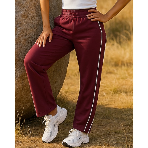 Damen Jogginghosen Jogginghose Laufhosen Patchwork Tasche Hosen Lässig Outdoor Sport Outdoor Sommer Tennis Golfspiel Laufen Normale Passform Sportbekleidung Sportkleidung Streifen Schwarz Rosa Wein Image