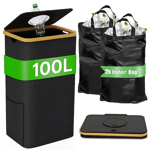 Faltbarer Papierkorb und Wäschekorb, Flaschensammelbeutel aus 600d Oxford-Gewebe, Aufbewahrungsbehälter für den Innenbereich für Küche, Zuhause, Kleidung, Organisation von Plastikflaschen Image