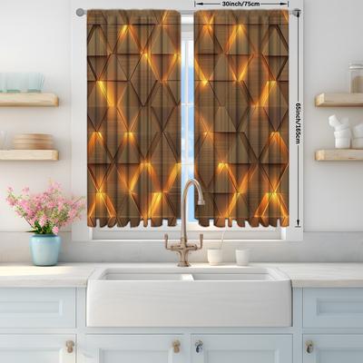 TEMU 2pcs Modern Geometric Wooden Curtains - Semi-transparent, Rod For Easy Hanging In Bedroom, Office, Kitchen, Living Room & Study, Curtains For Living Room Image