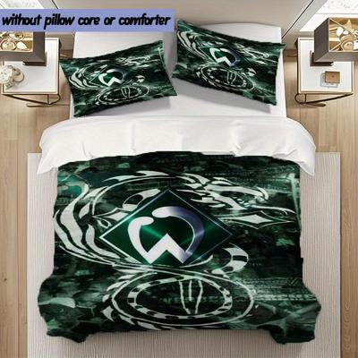 TEMU Themed Printed Bedding Set 's Day Green Stripe Duvet -season Ultra Travel Camping Portable, Includes 1 Duvet Cover And 2 Pillowcases Without Filling Image