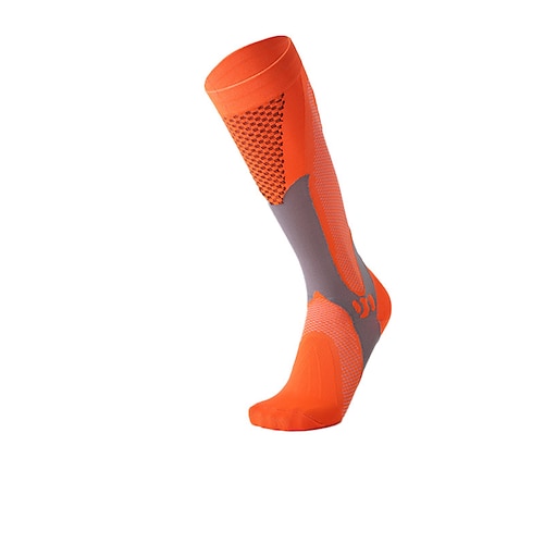 1 Paar Damen Kompressionsstrümpfe Wandersocken laufsocken Skisocken Atmungsaktiv Anti Blister Kompression Schweißableitend Außen Über der Wade Patchwork Nylon Schwarz Weiß Orange für Ski / Snowboard Image
