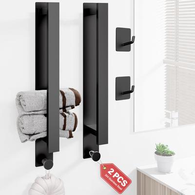 TEMU 2 Black Towels On Stainless Steel Walls, Towel Holder For Bathroom Clothing, Boltless Hanger, Household Fixtures, Spindle Stand For Bathroom Cabinet Wedges And Expensive Shower Accessories Image