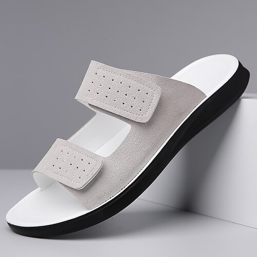Braune Sandalen aus Wildlederimitat für Herren mit perforiertem Design, verstellbarer Klettverschluss, leicht, atmungsaktiv, ideal für Sommerreisen und Strandtage Image