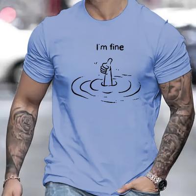 "TEMU Men's "" Graphic Print T-shirt - Light Grey Short Sleeve Crew Neck Casual Top With Ribbed Collar, Breathable Summer Tee, Machine Washable Regular Fit, Design, Comfortable Wear" Image