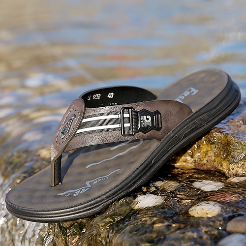 Zehentrenner-Sandalen aus Kunstleder für Herren mit kontrastierendem Gurtband, rutschfeste Flip-Flops für den Strandurlaub, zum Entspannen am Pool und für Sommerspaziergänge Image