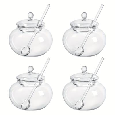TEMU 2pcs/4pcs Transparent Glass , Kitchen Spice Jar, With Lid And Spoon, 350ml/11.83oz, High Borosilicate Glass Material, Lightweight And Strong, Suitable For Sugar, Seasoning, Tea, Salt, Etc Image