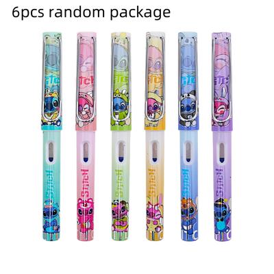 TEMU 6pcs Stitch Gel Pens With Ergonomic Grip - Fine Point, Colorful Cartoon Design & Snap Cap Closure For School, Office, Gift , School Stationery Image