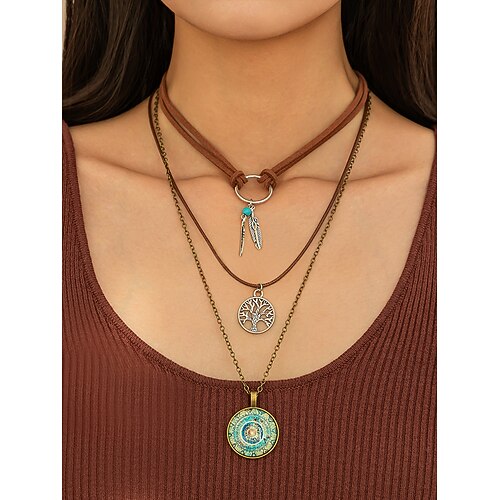 Mehrlagiges Boho-Charm-Halskettenset für Damen – mehrlagige Anhänger mit bösem Blick, Sonne und Stern und Perlenhalsband, für spirituelle Mode, Festivals und den Alltag Image