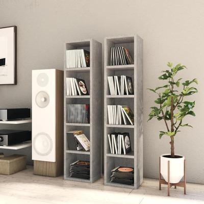 TEMU Cd Rack 2pcs Concrete Grey 21x16x93.5 Cm Wood Material Image