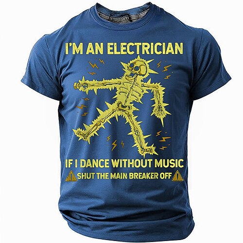 Herren Kurzarm-Elektriker Grafik T-Shirt - Lustiger 'Wenn ich ohne Musik tanze schalte den Hauptschalter aus' Arbeits-Humor T-Shirt Image