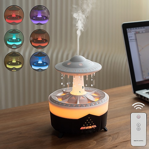 1 Stück leiser Regentropfen-Luftbefeuchter mit Fernbedienung, duftender Diffusor für ätherische Öle, Aromatherapie-Maschine, buntes Licht, Luftbefeuchter für Zuhause, Innenbereich, Schlafzimmer, Büro Image