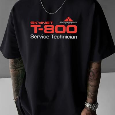 TEMU Men's Casual Loose Fit Round Neck T-shirt - Navy Blue Graphic Print, Summer Short Sleeve Tee With Orange & White Lettering, Machine Washable Image