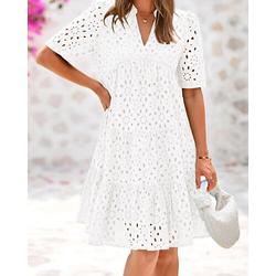 Damen Minikleid Freizeitkleid Cut-out-Kleider Klassisch Modern Outdoor Urlaub Ferien Normale Passform Einfach Kurzarm V Ausschnitt Schwarz Weiß Dunkelblau Sommer