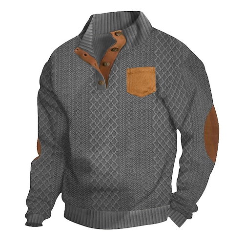 Herren Sweatshirt Schwarz Weiß Armeegrün Rote Marineblau Stehkragen Farbblock Jacquard Patchwork Gerippt Strukturiert Täglich Sport Outdoor Ferien Polyester Streetwear Basic Lässig Frühling Herbst Image